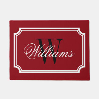 エレガントブルゴーニュ赤いファミリー名モノグラムドアマット ドアマット