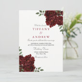 エレガントブルゴーニュ赤いローズモダン結婚式 招待状 (スタンド正面)