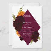 エレガントブルゴーニュ赤い水の色「MARIGOLD」結婚の 招待状 (正面)