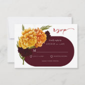 エレガントブルゴーニュ赤い水の色MARIGOLD結婚's 出欠カード (正面)