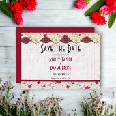 エレガントブルゴーニュ赤フローラフレーム夏結婚の セーブザデート