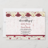 エレガントブルゴーニュ赤フローラフレーム夏結婚の 招待状 (正面)