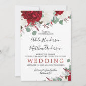 エレガントブルゴーニュ赤フローラ結婚ズ 招待状 (正面)