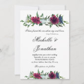 エレガントブルゴーニュ赤ブルーフローラクリスチャン結婚ズ 招待状 (正面)