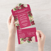 エレガントブルゴーニュ赤素朴バラカントリーウェディング オールインワン招待状 (貼ってはがせる)