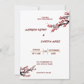 エレガントブルゴーニュ赤結婚紅花 招待状 (正面)