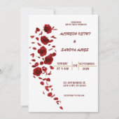 エレガントブルゴーニュ赤結婚紅花 招待状 (正面)