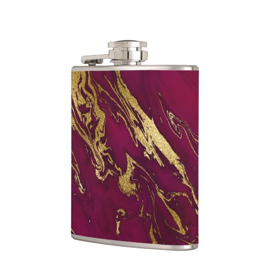 エレガントブルゴーニュ赤金ゴールドホイルフェイクマーブルテクスチャ フラスク (左)
