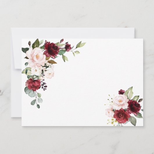 エレガントブルゴーニュ赤面フローラ金ゴールドフレー結婚ム セーブザデート (裏面)