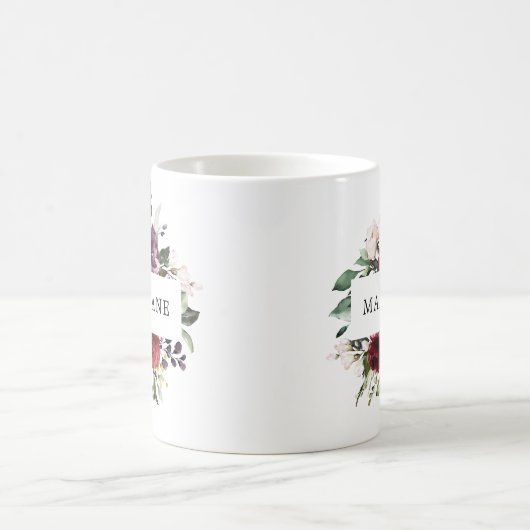 エレガントブルゴーニュ赤面水彩フローラ名 コーヒーマグカップ (中央)