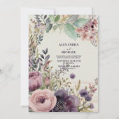 エレガントブルゴーニュ赤面結婚の花 招待状 (正面)