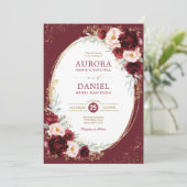 エレガントブルゴーニュ赤面金ゴールド結婚花 招待状 (スタンド正面)