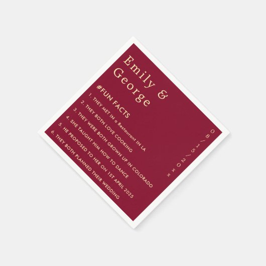 エレガントブルゴーニュ金ゴールドの高級おもしろい事実結婚の スタンダードカクテルナプキン (角)