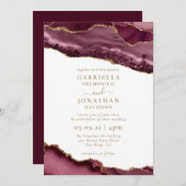 エレガントブルゴーニュ金ゴールドアガテホワイト結婚ズ 招待状 (正面/裏面)