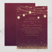 エレガントブルゴーニュ金ゴールドグリッターストリングライト結婚ズ 招待状 (正面/裏面)