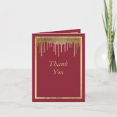 エレガントブルゴーニュ金ゴールドグリッタードリップ50誕生日 サンキューカード (正面)