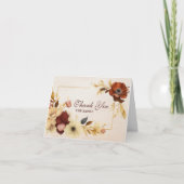 エレガントブルゴーニュ金ゴールドフローラウォーター結婚カラー サンキューカード (正面)