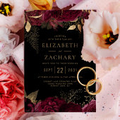 エレガントブルゴーニュ金ゴールドフローラダーク結婚ズ 招待状
