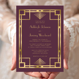 エレガントブルゴーニュ金ゴールド幾何学模様デコ結婚ズ 招待状