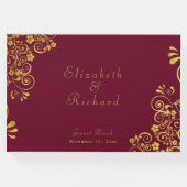 エレガントブルゴーニュ金ゴールド旋回スクリプ結婚ト ゲストブック (正面)