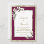 エレガントブルゴーニュ金ゴールド白ランフローラ結婚白 招待状 (正面)