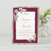 エレガントブルゴーニュ金ゴールド白ランフローラ結婚白 招待状 (スタンド正面)