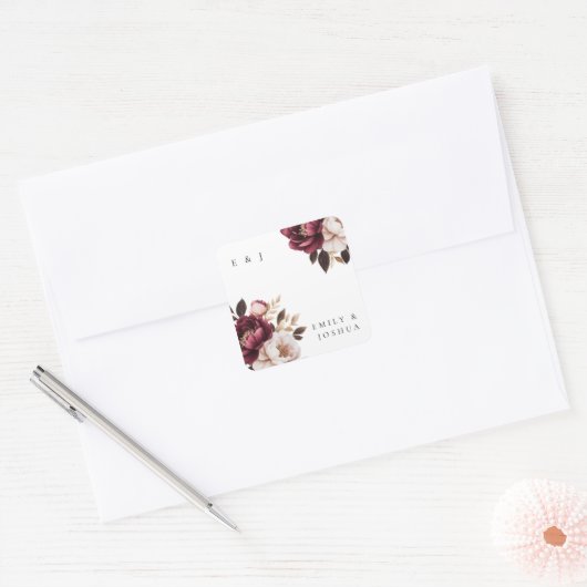 エレガントブルゴーニュ金ゴールド結婚ズ スクエアシール (封筒)