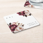 エレガントブルゴーニュ金ゴールド結婚ズ スクエアペーパーコースター (アングル)