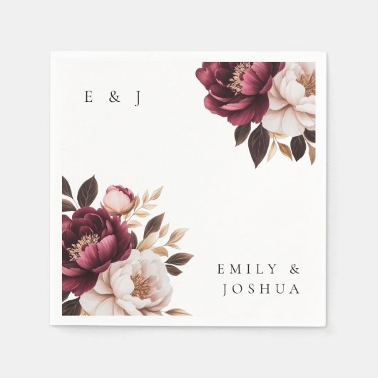 エレガントブルゴーニュ金ゴールド結婚ズ スタンダードカクテルナプキン (正面)