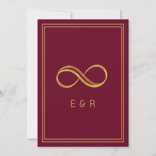 エレガントブルゴーニュ金ゴールド結婚永遠 招待状 (正面)