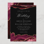 エレガントブルゴーニュ金ゴールド酸結婚式招待状 招待状 (正面/裏面)