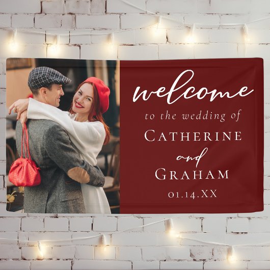 エレガントブルゴーニュ・カップル写真夕べ結婚ズ 横断幕