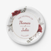 エレガントブルゴーニュ&シルバーウォーター結婚カラー ペーパープレート (正面)