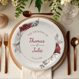 エレガントブルゴーニュ&シルバーウォーター結婚カラー ペーパープレート
