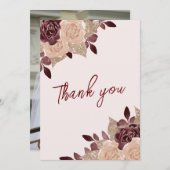 エレガントブルゴーニュ・ピンクグリッター結婚フローラの写真 サンキューカード (正面/裏面)