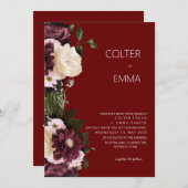 エレガントブルゴーニュ&ホワイトフローラウォーター結婚カラー 招待状 (正面/裏面)