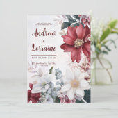 エレガントブルゴーニュ&ホワイトフローラウォーター結婚カラー 招待状 (スタンド正面)