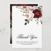 エレガントブルゴーニュ&赤面ウォーター色フローラ結婚ズ サンキューカード (正面/裏面)