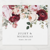 エレガントブルゴーニュ&赤面ウォーター色フローラ結婚ズ スパークリングワインラベル (シングルラベル)