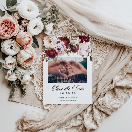 エレガントブルゴーニュ&赤面ウォーター色フローラ結婚ズ セーブザデート