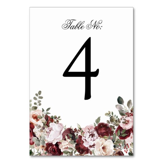 エレガントブルゴーニュ&赤面ウォーター色フローラ結婚ズ テーブルナンバー (正面)