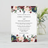 エレガントブルゴーニュ、赤面&ネイビー水の色結婚の 招待状 (スタンド正面)