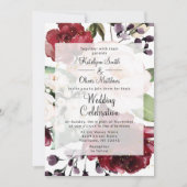 エレガントブルゴーニュ&金ゴールドフローラ水の色結婚の 招待状 (正面)