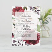 エレガントブルゴーニュ&金ゴールドフローラ水の色結婚の 招待状 (スタンド正面)