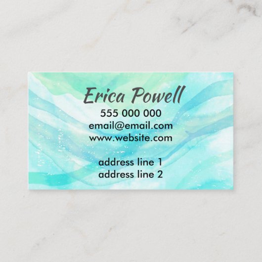 エレガントブルーとターコイズウォーターカラーアートデザイン 名刺 (裏面)
