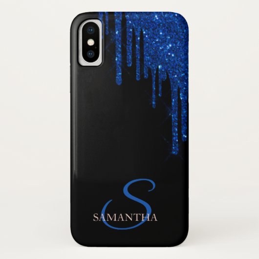 エレガントブルーのラメ垂らしデザイン Case-Mate iPhoneケース (裏面)