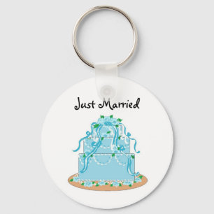 エレガントブルーの結婚式のケーキ - 新婚 キーホルダー
