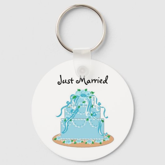 エレガントブルーの結婚式のケーキ - 新婚 キーホルダー (正面)