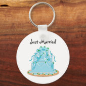 エレガントブルーの結婚式のケーキ - 新婚 キーホルダー (正面)