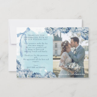 エレガントブルーアジサイの結婚式のお礼カード 出欠カード